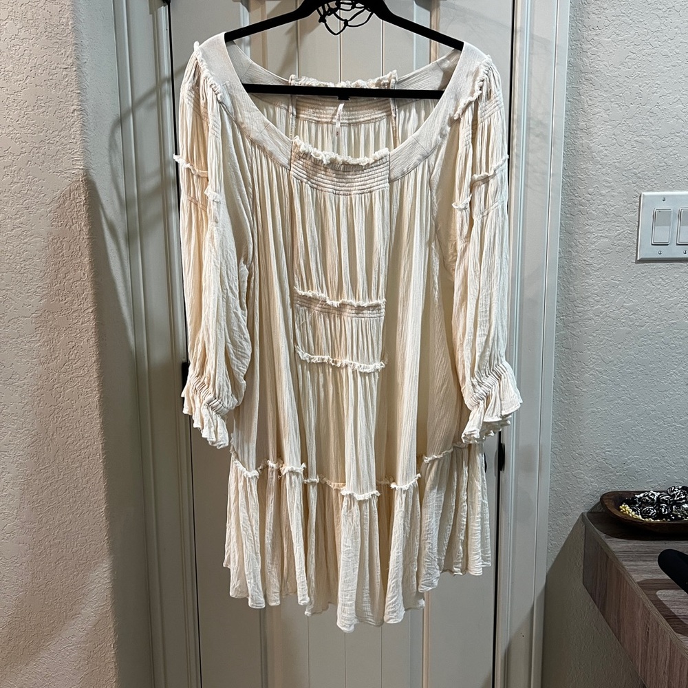 Free People Boho Peasant Tunic Top - Cream